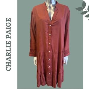 Charlie Paige Women’s Loose Fot Dress Babydoll Cut Out Cuff Detail Rust Size XL